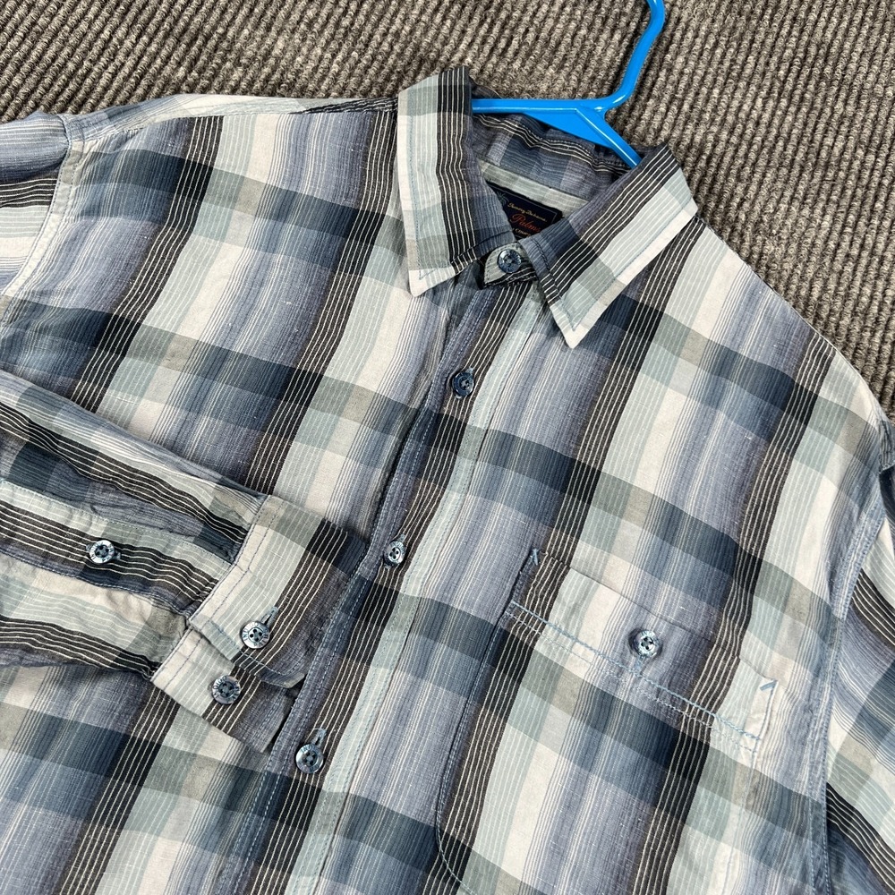Tommy Bahama Indigo Palms Shirt Mens Small Blue Plaid Long Sleeve Button Up